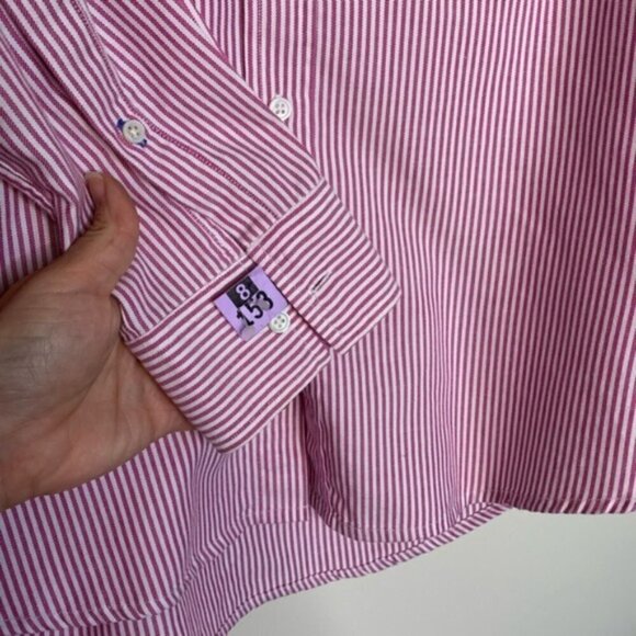 J. McLaughlin Trim Fit Flip Cuff Button Down Shirt Pink White Stripe S - Picture 4 of 6